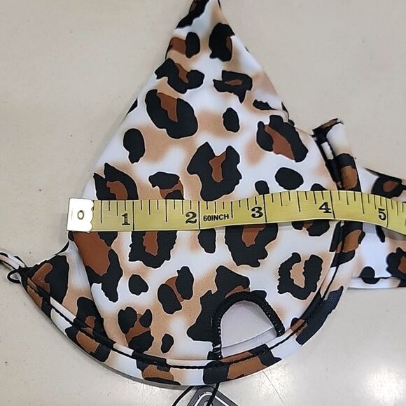 Zaful Leopard Print White Brown Black Swimsuit Bikini Top - Medium Size 6 - Picture 11 of 12